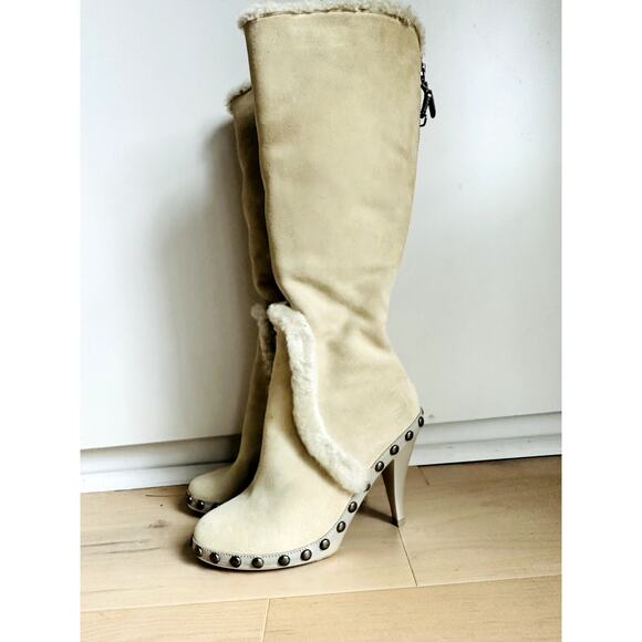Nike Lab G Series Suede Heeled Boots Size 6 Shearling Lined Sexy Neutral - Picture 1 of 11